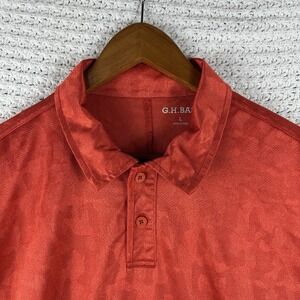 G.H. Bass Performance Polo Shirt Orange/Red Camo Textured Stretch Mens Large